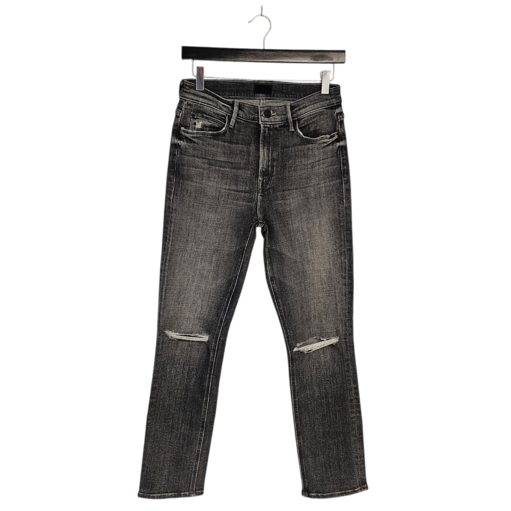 MOTHER The Mid Rise Dazzler Ankle Straight Black Distressed Jeans 27‎ Preowned